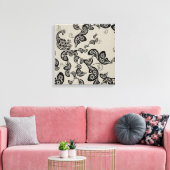 ブラックフローラ孔雀デコアートカンバスプリント キャンバスプリント (インサイチュ (リビング))