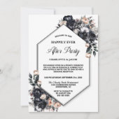 ブラックフローラ幾何学模様のエロペメント結婚式のレセプション 招待状 (正面)