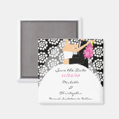 ブラックフローラ新郎新婦Date Magnetを保存 マグネット (正面/裏面)