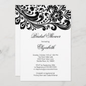 ブラックフローラ旋回ブライダルシャワーのフォーマル招待 招待状 (正面/裏面)
