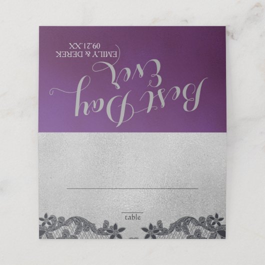 ブラックフローラ紫とシルバーの座席 プレイスカード (外部開封)