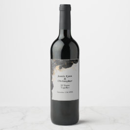 ブラックフローラ結婚のアニバーサリーワインラベル ワインラベル