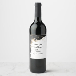 ブラックフローラ結婚のアニバーサリーワインラベル ワインラベル