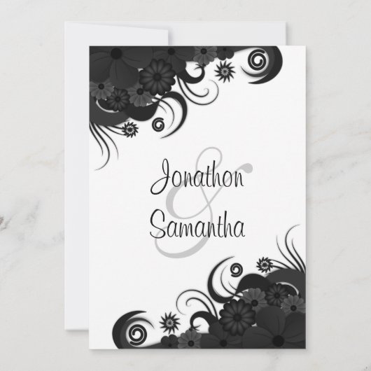 ブラックフローラ結婚のリハーサルディナー招待状 招待状 (裏面)