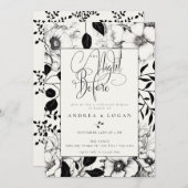 ブラックフローラ結婚のリハーサルディナー 招待状 (正面/裏面)