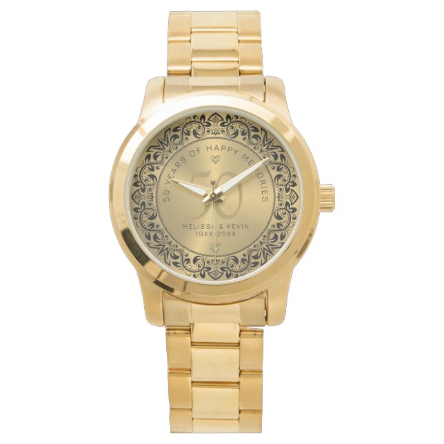 ブラックフローラ結婚サークル50周年 腕時計 (正面)