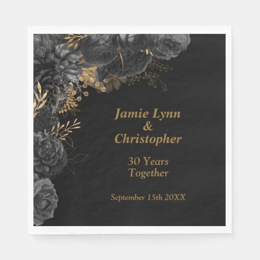 ブラックフローラ結婚ズ記念日ナプキンス スタンダードランチョンナプキン (正面)