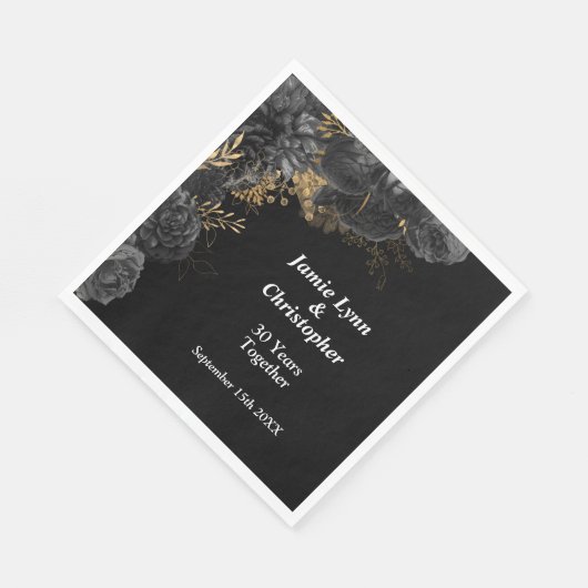 ブラックフローラ結婚ズ記念日ナプキンス スタンダードランチョンナプキン (角)
