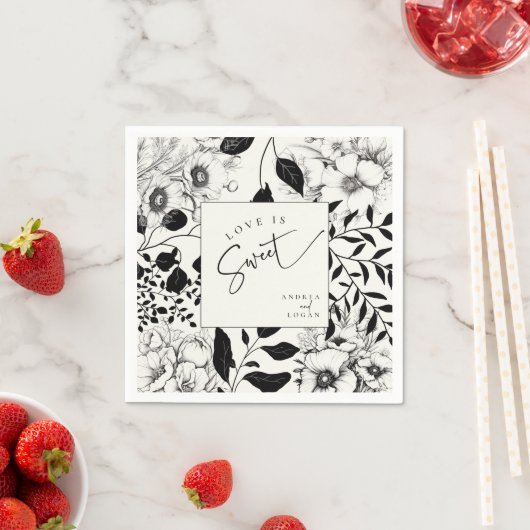 ブラックフローラ結婚ズ スタンダードカクテルナプキン (インサイチュ)