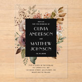 ブラックフローラ結婚ズ | ボホエレガントボタニカル秋 アクリル招待状 (正面)