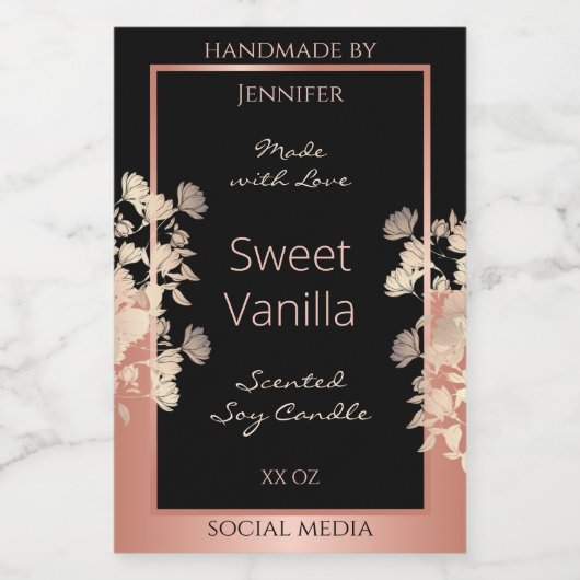 ブラックフローラ製品パッケージラベルバラ金ゴールド フードラベル (シングルラベル)