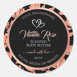 ブラックフローラ製品パッケージングラベルバラ金ゴールド ラウンドシール