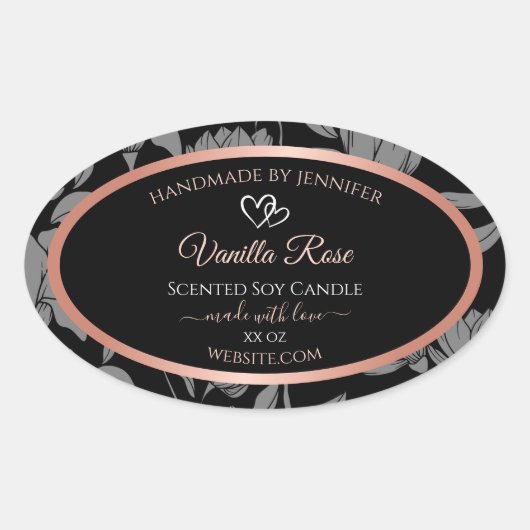 ブラックフローラ製品パッケージングラベルバラ金ゴールド 楕円形シール (正面)