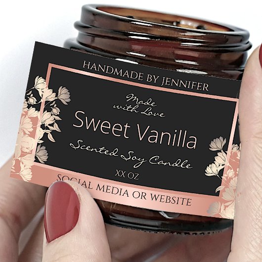 ブラックフローラ製品パッケージングラベルバラ金ゴールド 長方形シール