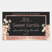 ブラックフローラ製品パッケージングラベルバラ金ゴールド 長方形シール (正面)