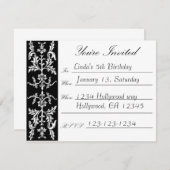 ブラックフローラ誕生日招待状 招待状 (正面/裏面)