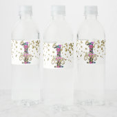 ブラックフローラ金ゴールドグリッターONE 1 1st誕生日パーティー ペットボトルラベル (ボトル)