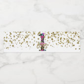 ブラックフローラ金ゴールドグリッターONE 1 1st誕生日パーティー ペットボトルラベル (シングルラベル)