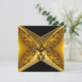 ブラックフローラ金ゴールドジュエル50誕生日 招待状 (スタンド正面)