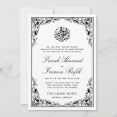 ブラックフローラ金ゴールドフレームイスラム結婚教徒 招待状 (正面)