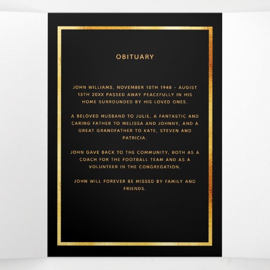 ブラックフローラ金ゴールド写真三回葬儀プログラム 三つ折り案内状 (内部中)