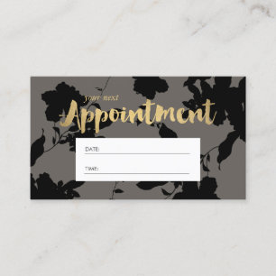 ブラックフローラ金ゴールド文字グレーサロンアポイントメント 予約カード