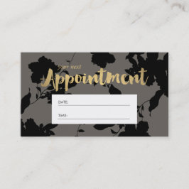 ブラックフローラ金ゴールド文字グレーサロンアポイントメント 予約カード