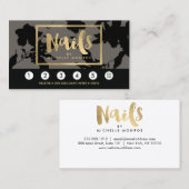 ブラックフローラ金ゴールド文字ネイルサロングレーロイヤリティ ロイヤリティカード (正面/裏面)