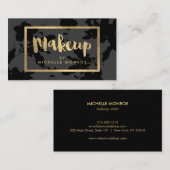 ブラックフローラ金ゴールド文字メイクアップアーティスト 名刺 (正面/裏面)