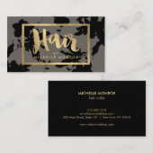 ブラックフローラ金ゴールド文字美容師グレー 名刺 (正面/裏面)