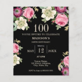 ブラックフローラ100th予算誕生日招待状 (正面)