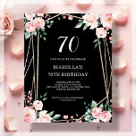 ブラックフローラ70th予算誕生日招待状<br><div class="desc">70回目の手頃バースデー魅力的バーへの招待をお探しですか？我々の黒いフローラ紙の招待を見ろ！シックな黒い背景に繊細な赤面ピンクの花とフォントを備えた素敵なデザインエレガントで、このカスタマイズ可能な招待は確かにあなたのお祝いのための完璧なトーンを設定する。予算を維持している間フレンドリーずっと。お客様はカードの招待またはダウンロード可能なデジタルもしファイルとして、このデザインを購入するオプションを希望する私たちの店Peonyデザインを訪問する。</div>