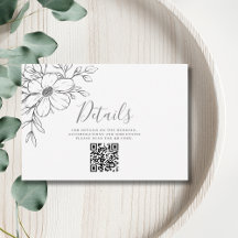 ブラックフローラQRコード詳細結婚のエンクロージャカード