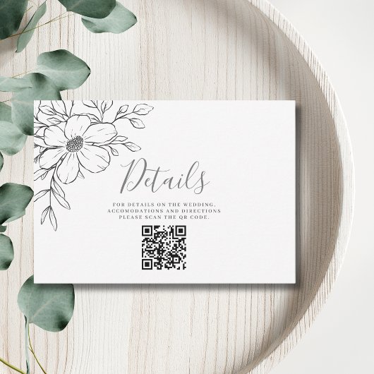 ブラックフローラQRコード詳細結婚のエンクロージャカード