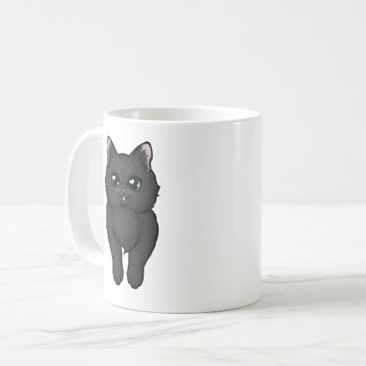 ブラックフワフワ子猫ブティ コーヒーマグカップ (正面左)
