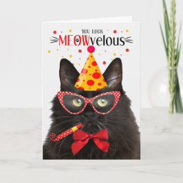 ブラックフワフワ猫ミオウ誕生日 カード