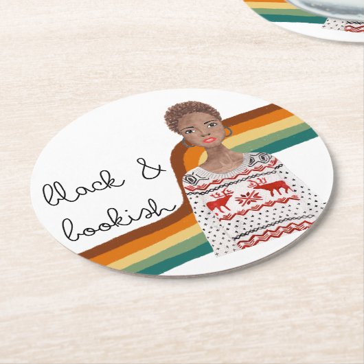 ブラックブックラバーショートブロンド髪 ラウンドペーパーコースター (アングル)