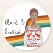 ブラックブックラバーショートブロンド髪 ラウンドペーパーコースター (正面)