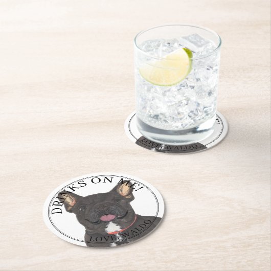 ブラックブパーソナライズされたリンドルフレンチーフランスのブルドッグ ラウンドペーパーコースター (インサイチュ)