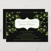ブラックブライダルシャワーの招待で緑の花開き 招待状 (正面/裏面)
