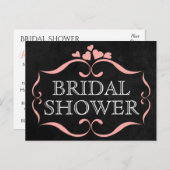 ブラックブライダルシャワーシャルボードピンクハート インビテーションポストカード (正面/裏面)