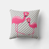 ブラックブライトピンクフラミンゴホワイトグレーストライプ クッション (裏面)