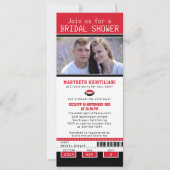 ブラックブライトレッドフットボールチケットブライダルシャワー 招待状 (正面)