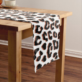 ブラックブラウンとホワイトヒョウのプリント ショートテーブルランナー