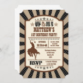 ブラックブラウンカウボーイロデオ誕生日パーティーへの招待 招待状 (正面/裏面)