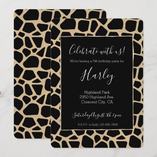 ブラックブラウンキリンプリント 招待状 (正面/裏面)