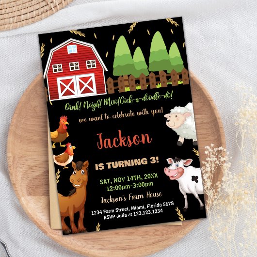 ブラックブラウングリーンファーム誕生日招待状 招待状