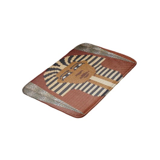 ブラックブラウンファローキングタットアーティザンクロシェプリント バスマット (アングル)