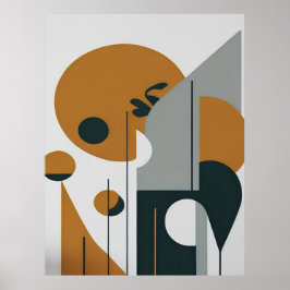 ブラックブラウンミニマル抽象芸術風景 ポスター