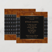 ブラックブラウンレザースターオブデイヴィッドバー(ユダヤ教の)バル・ミツバー 招待状 (正面/裏面)